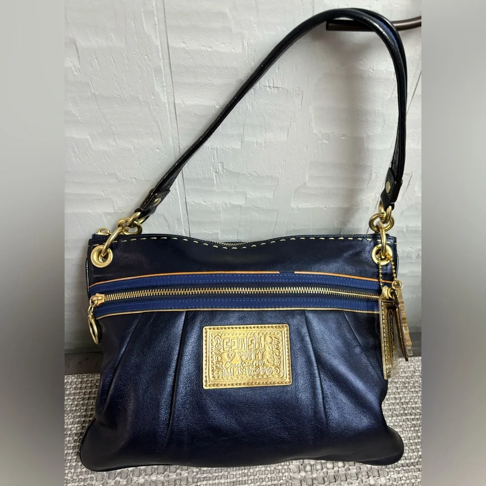 Coach Poppy Metallic Leather “Groovy Blue” Sapphire 2 way Bag - Picture 13 of 15